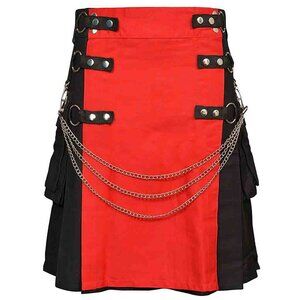 Black Utility Kilt with Red Apron & Chains  Men’s Christmas & Boxing Day Gift